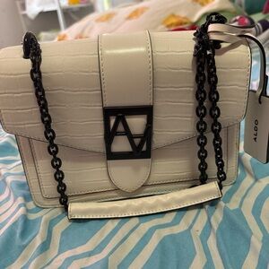ALDO Cream Crossbody Bag with Black Chain